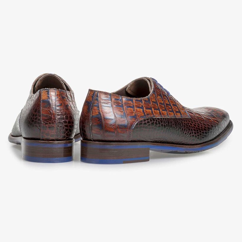Leren veterschoen cognac met crocoprint