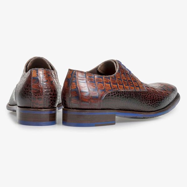 Leren veterschoen cognac met crocoprint