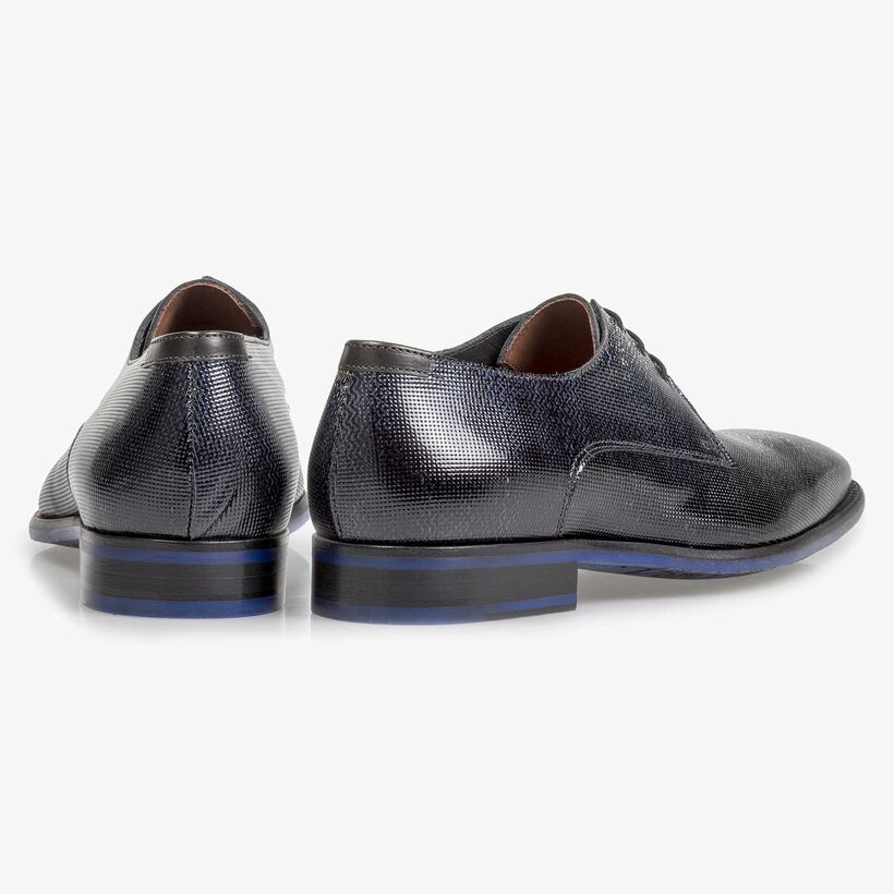 Premium blauwe lakleren veterschoen met print