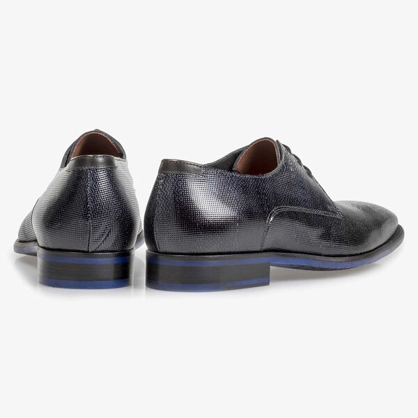 Premium blauwe lakleren veterschoen met print