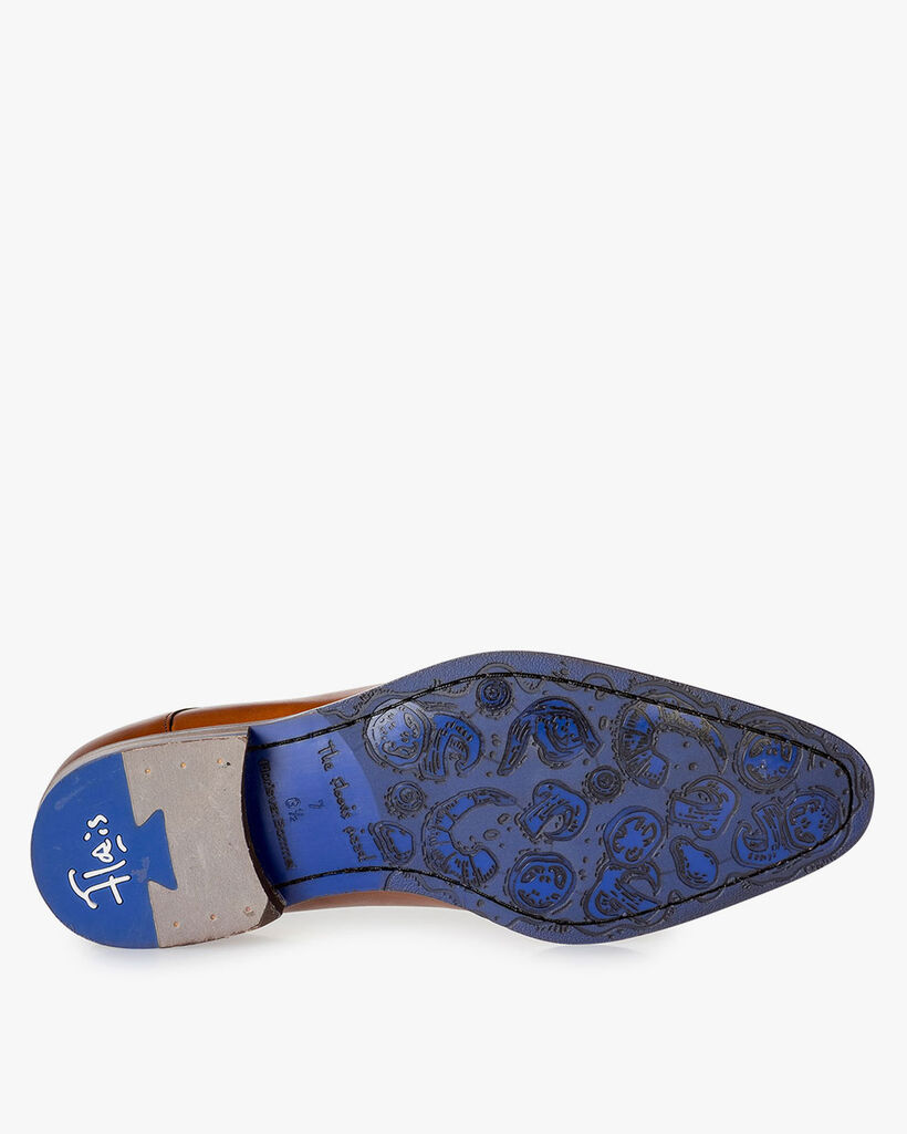 Kalfsleren veterschoen donker cognac