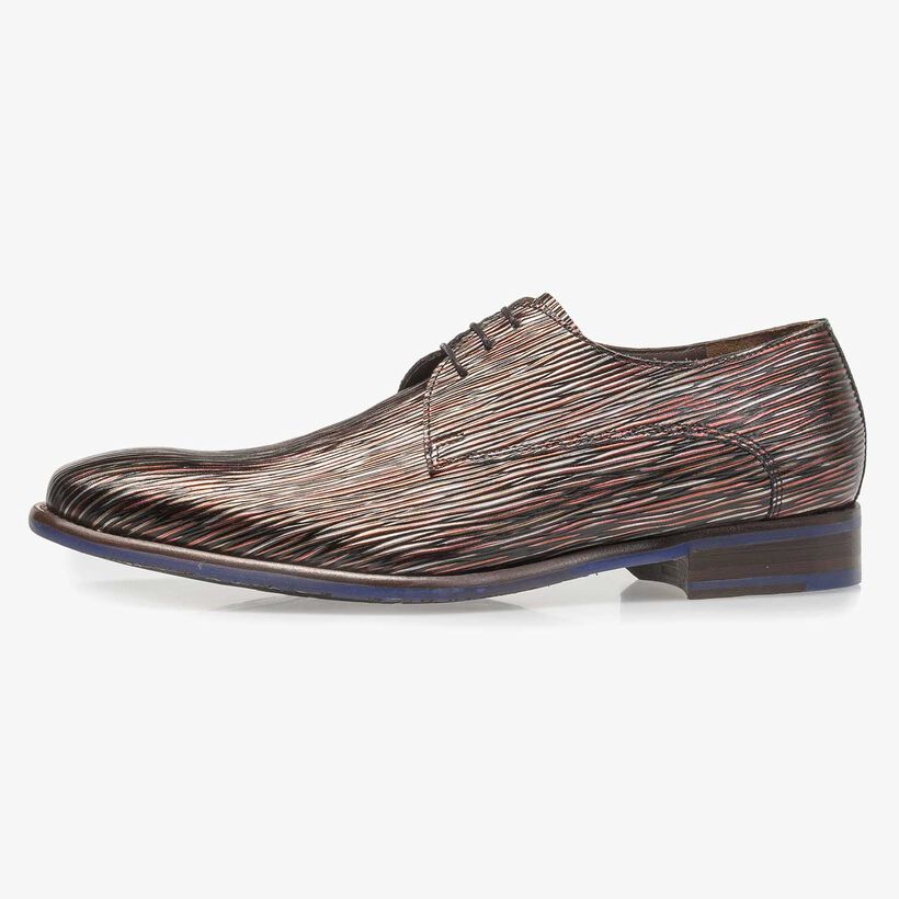 Dark red leather lace shoe with metallic print