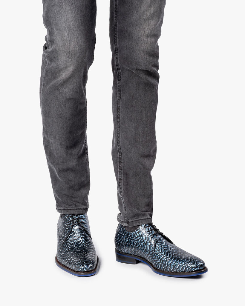 Veterschoen metallic blauw