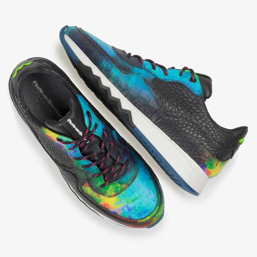 Multi-coloured croco print calf leather sneaker