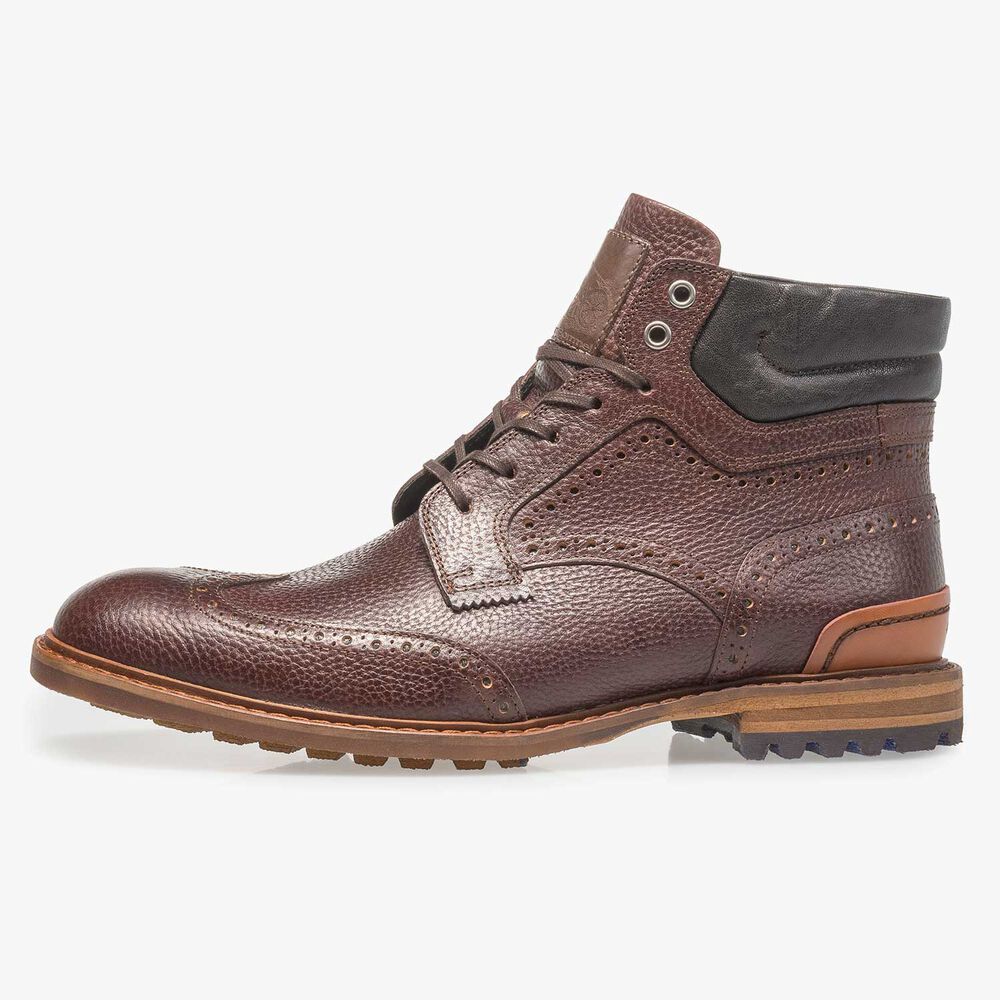 Donkerbruine leren veterboot met print