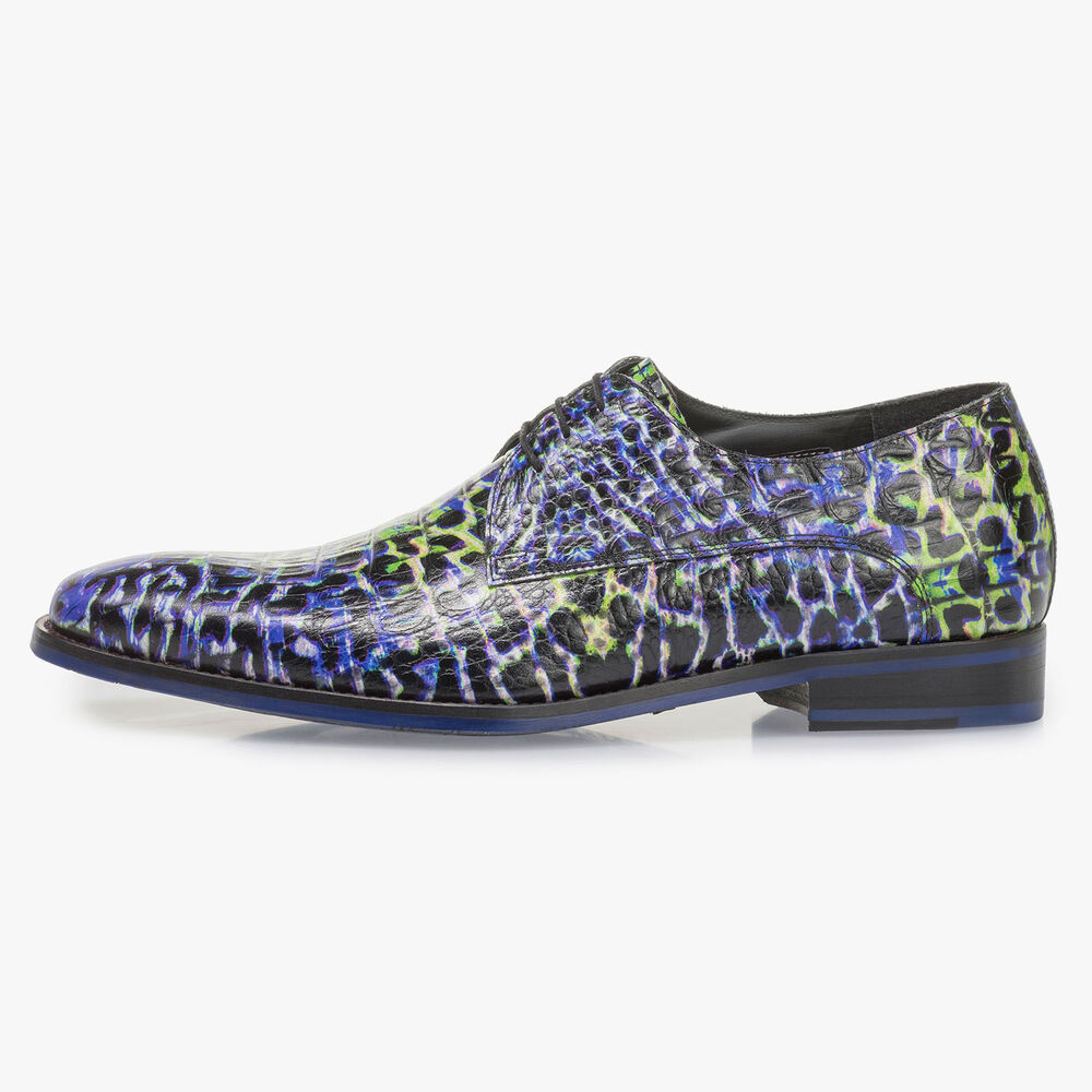 Premium blauwe veterschoen met crocoprint