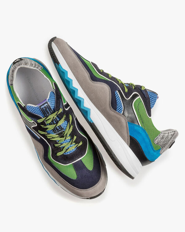 Multi-colour suede leather sneaker with green details