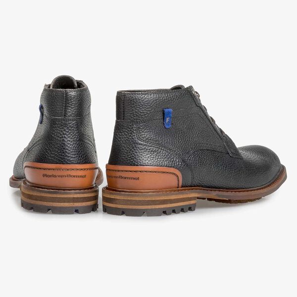 Black printed leather lace boot