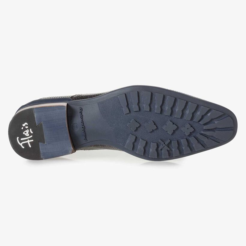 Zwarte leren veterboot met lizardprint