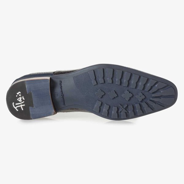 Zwarte leren veterboot met lizardprint