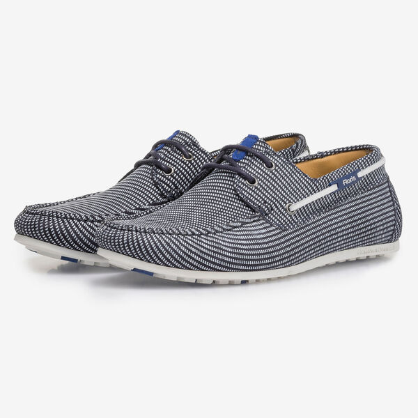 Blauwe su&egrave;de bootschoen met print