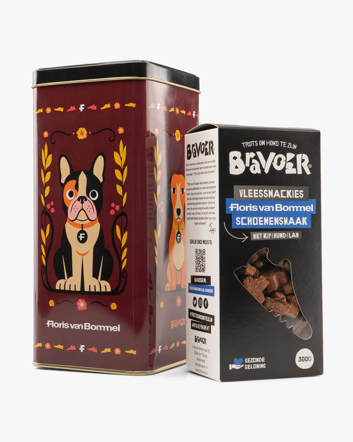 Bravoer dog treats in a tin X FvB