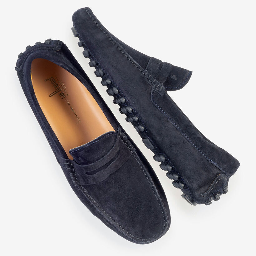 Donkerblauwe su&egrave;de mocassin