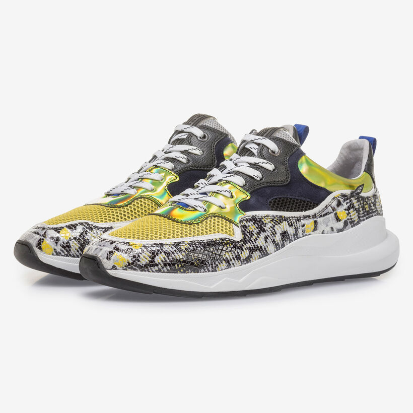 Multi-color sneaker met grijs/gele print