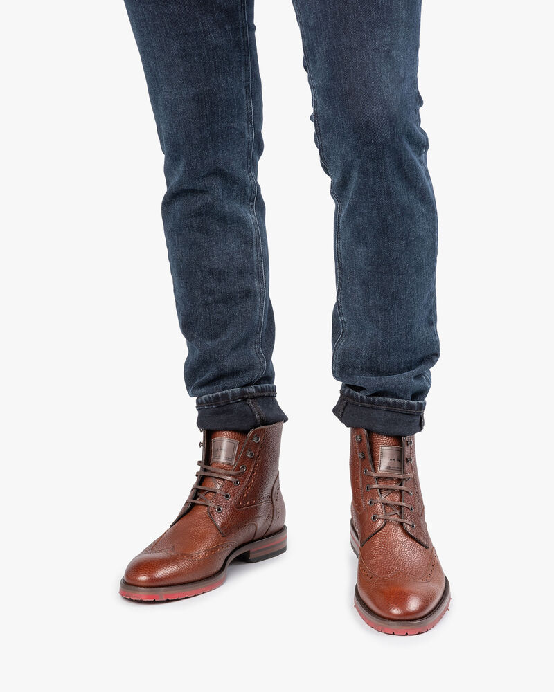 Leren brogue veterboot cognac