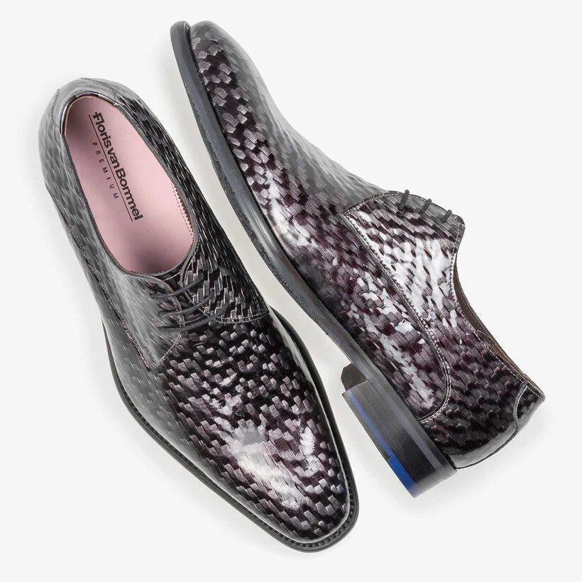 Premium grijze lakleren veterschoen met print