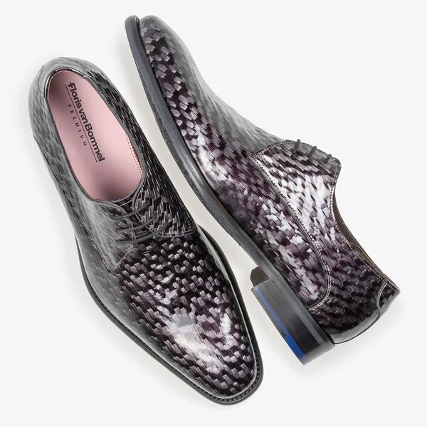 Premium grijze lakleren veterschoen met print