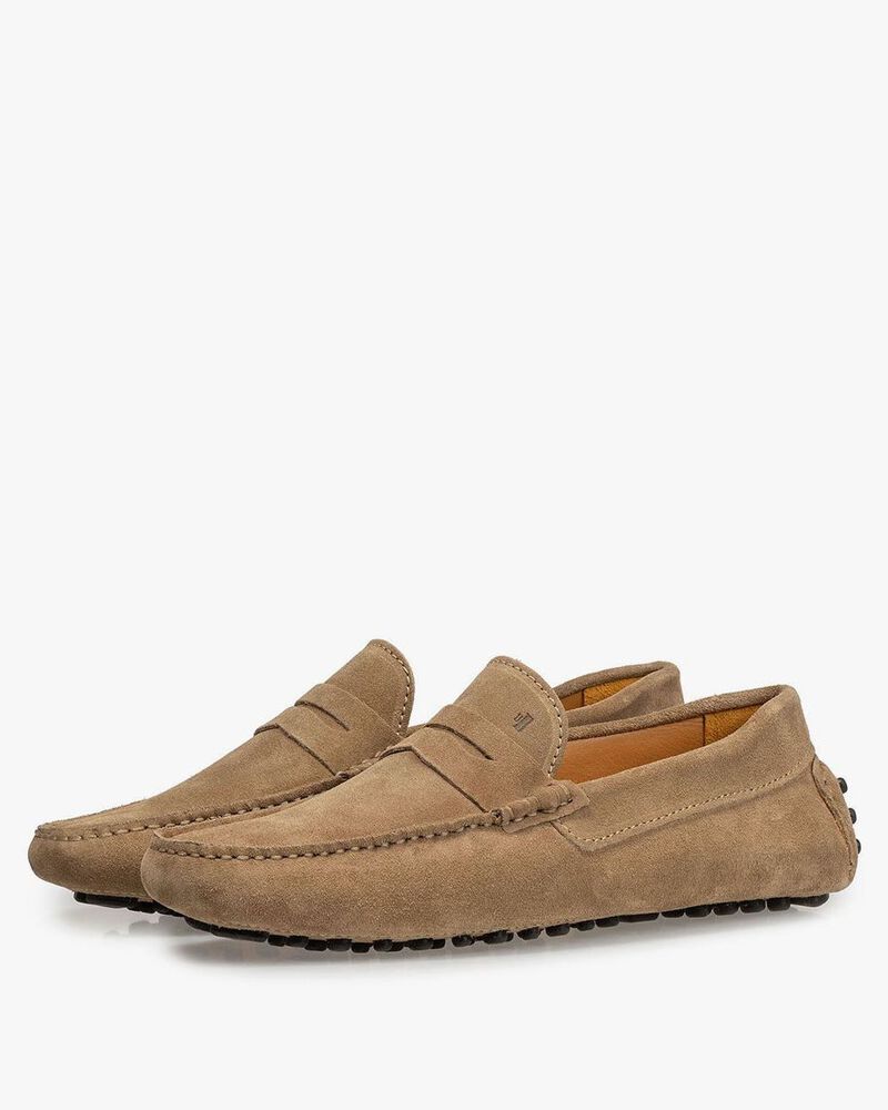 Su&egrave;de mocassin taupe
