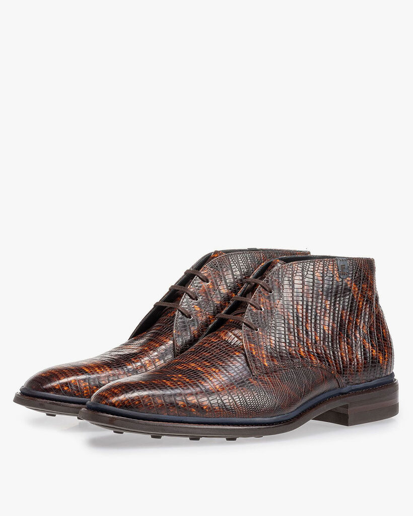 Veterboot lizardprint cognac