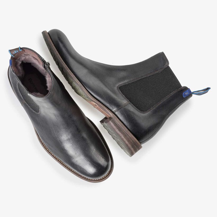 Wol gevoerde zwarte leren chelsea boot