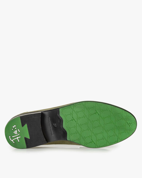 Olive green suede leather loafer