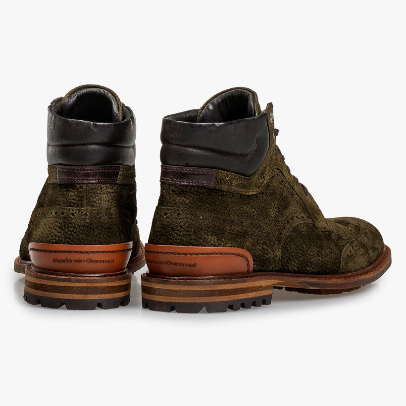 Olijfgroene su&egrave;de veterboot met print