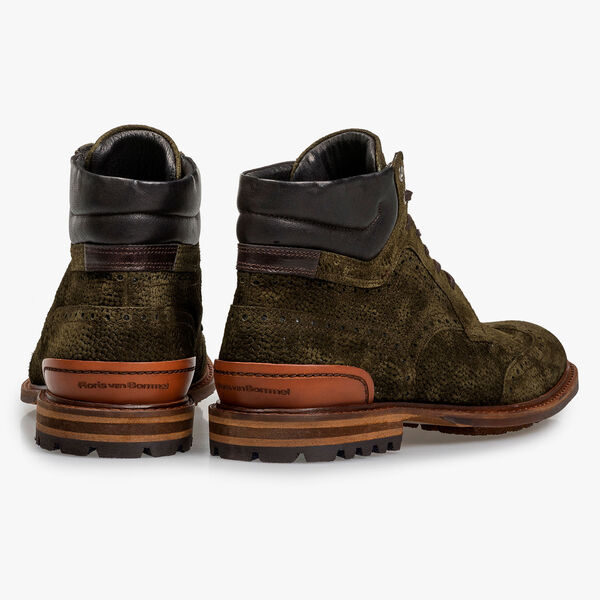 Olijfgroene su&egrave;de veterboot met print