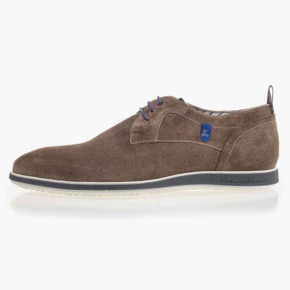 Taupe-coloured suede leather lace shoe