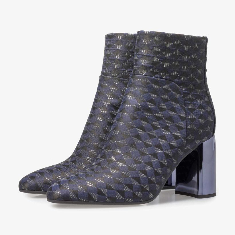 Blue ankle boots with graphic print