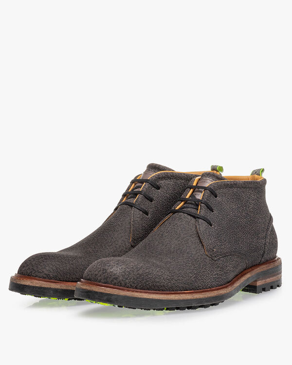 Veterboot geprint leer donkergrijs