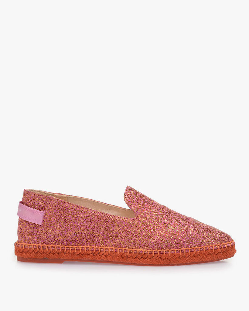 Pink leather espadrilles with metallic print