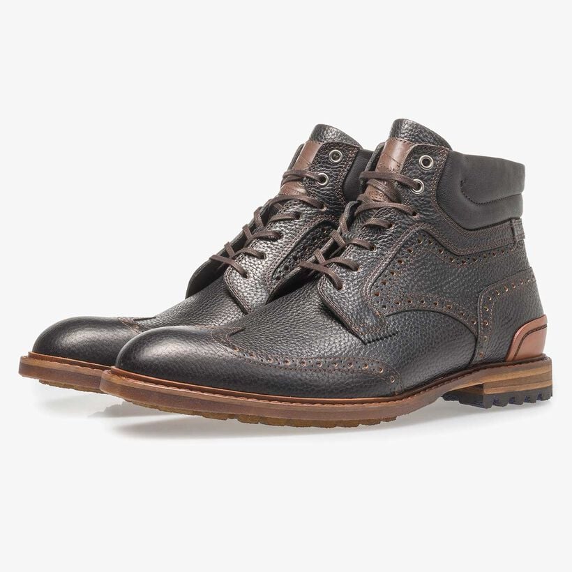 Zwarte leren veterboot met print