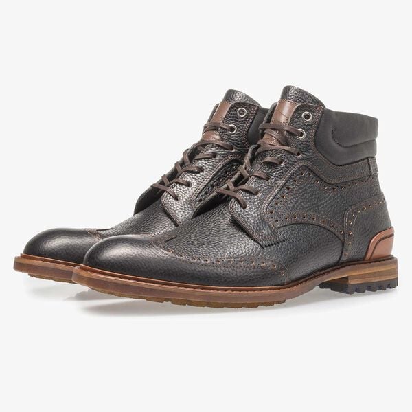 Zwarte leren veterboot met print