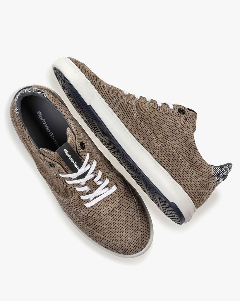 Sneaker printed suede leather sand-coloured