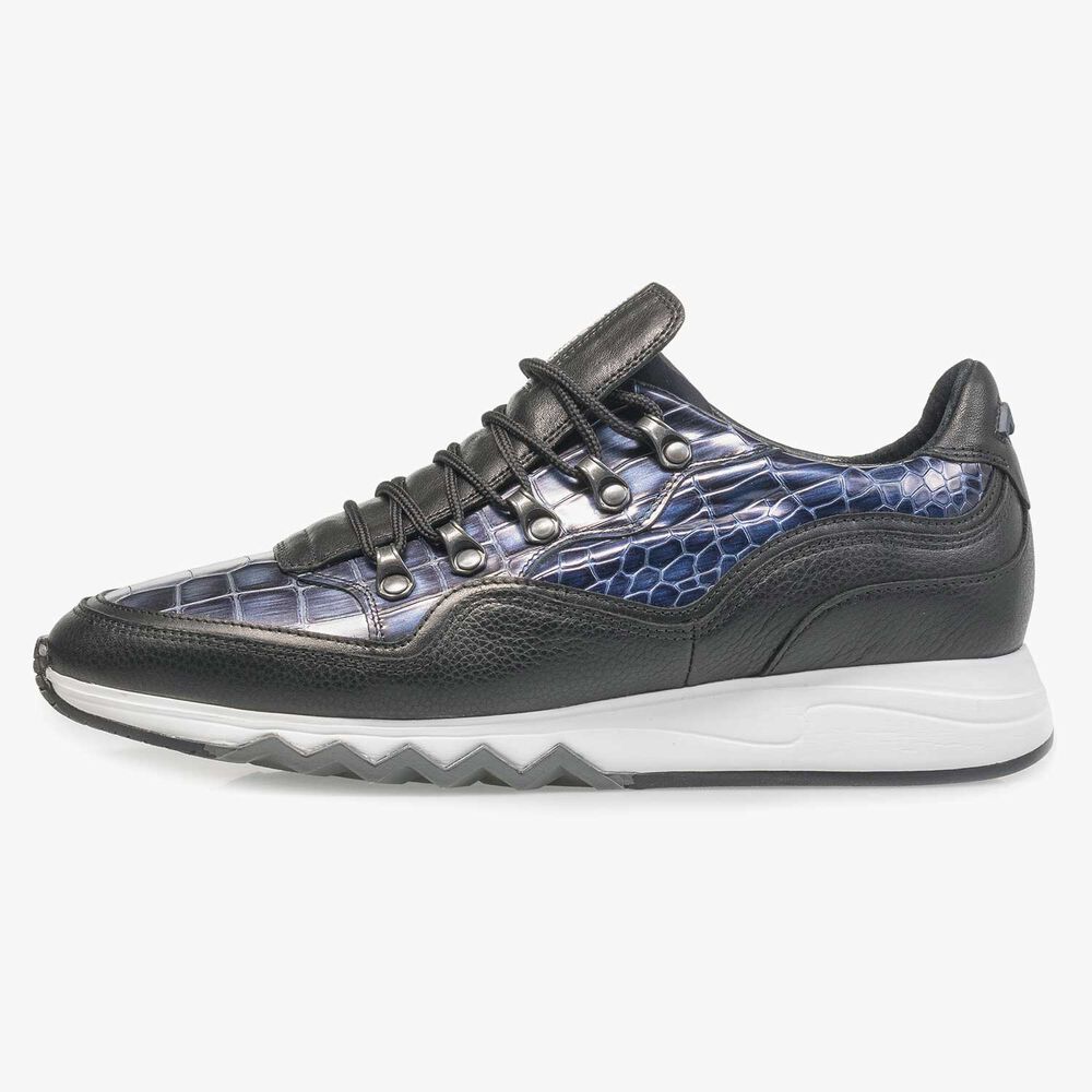 Premium blue printed metallic leather sneaker