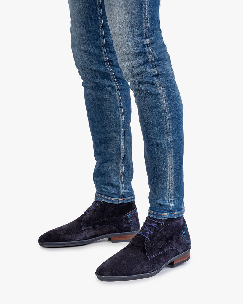 Lace boot blue suede leather