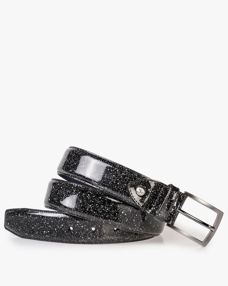 Zwarte lakleren riem met print