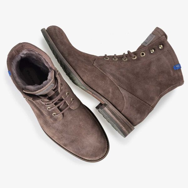 Dark brown suede leather lace boot