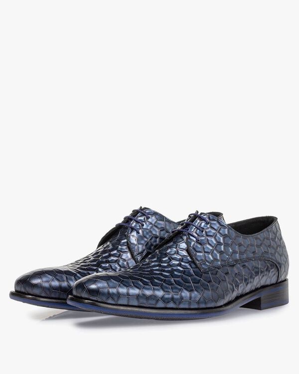 Lace shoe metallic print blue