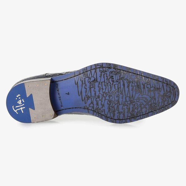 Premium donkerblauwe lakleren veterschoen met print