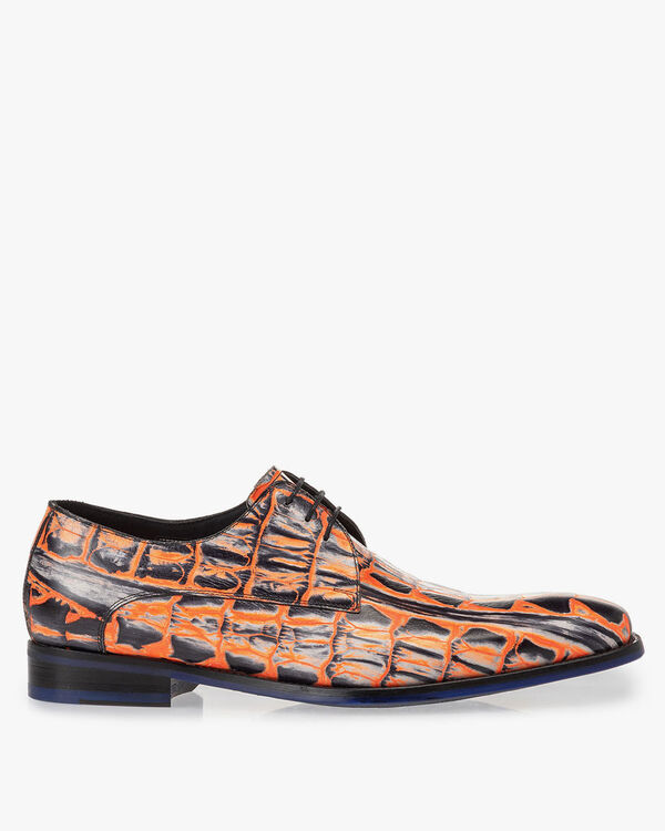 Veterschoen crocoprint oranje