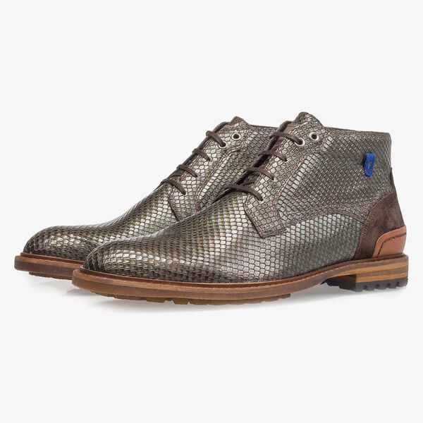 Premium green printed metallic leather lace shoe