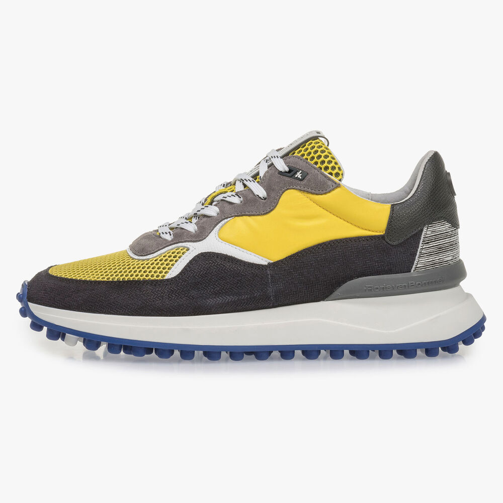 Multi-color su&egrave;de sneaker met gele details