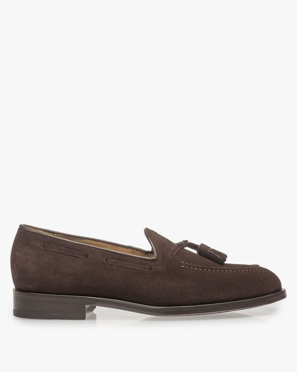 Dark brown suede leather loafer