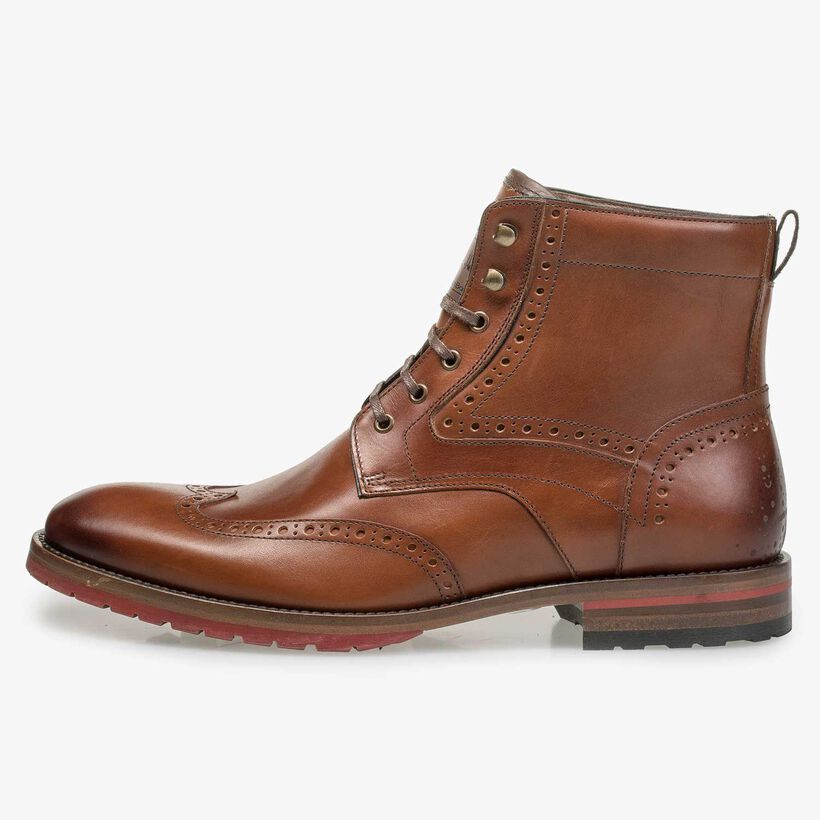 Cognac leren brogue veterboot