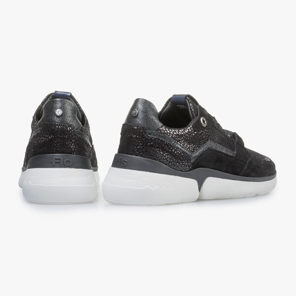 Black suede leather sneaker with metallic print