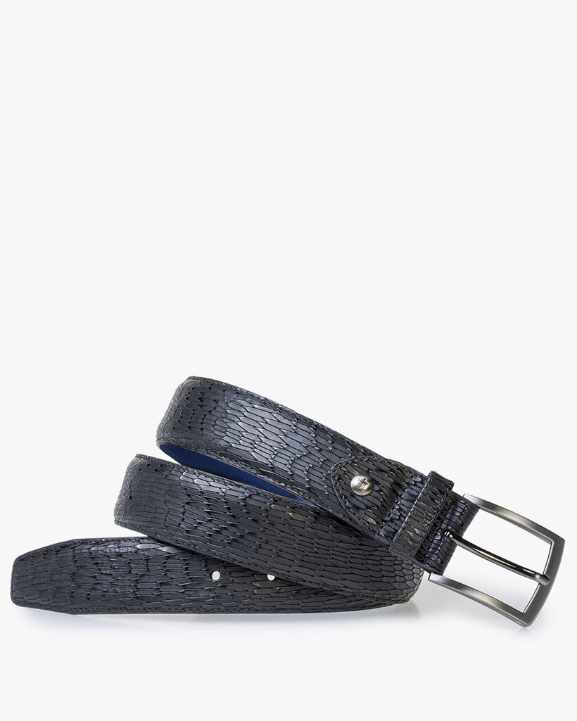 Zwarte lakleren riem met print