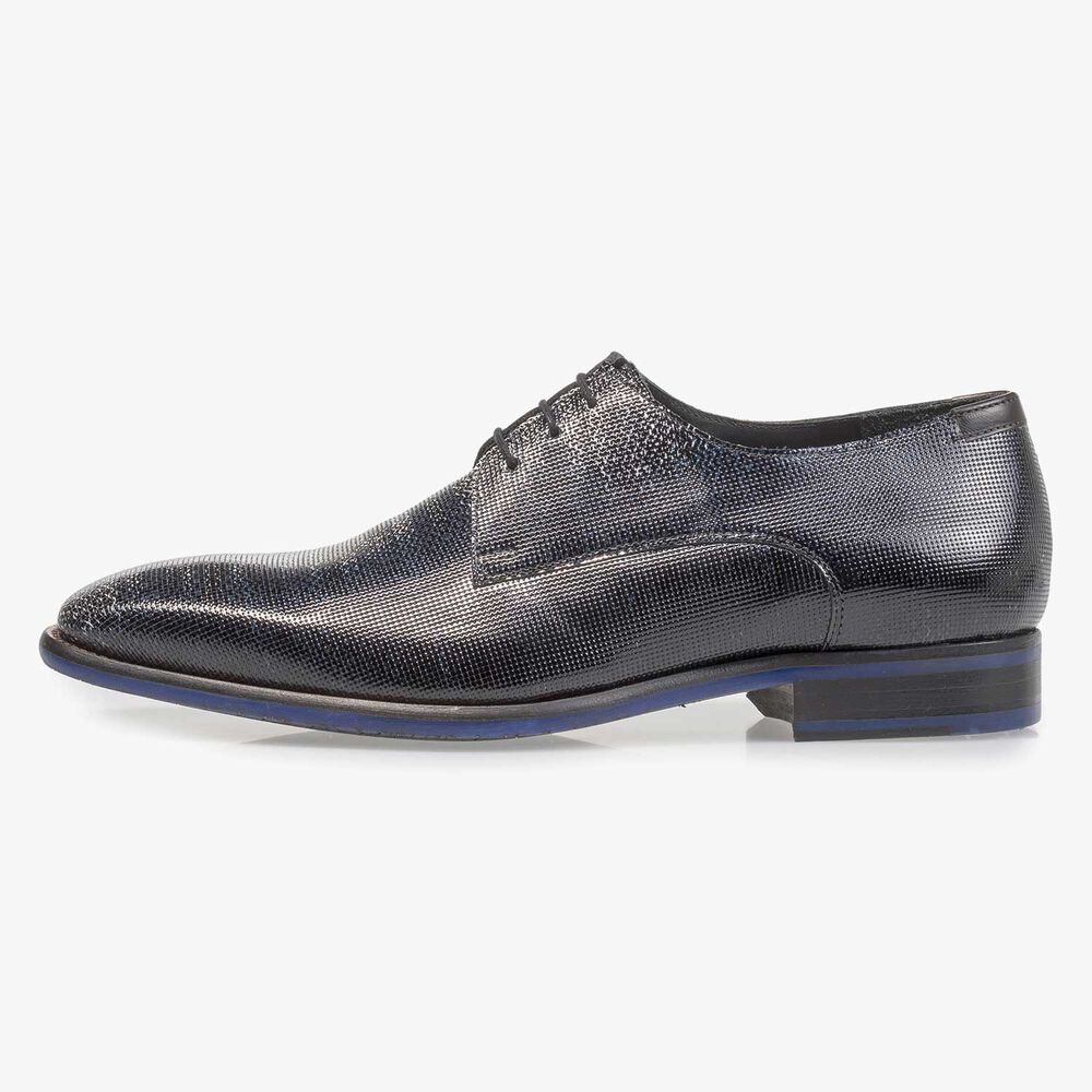 Premium blauwe lakleren veterschoen met print