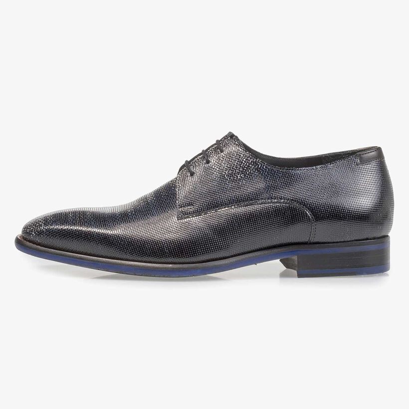 Premium blauwe lakleren veterschoen met print