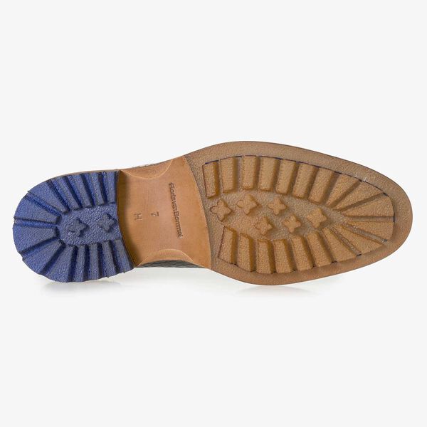 Blue leather lace boot with croco print